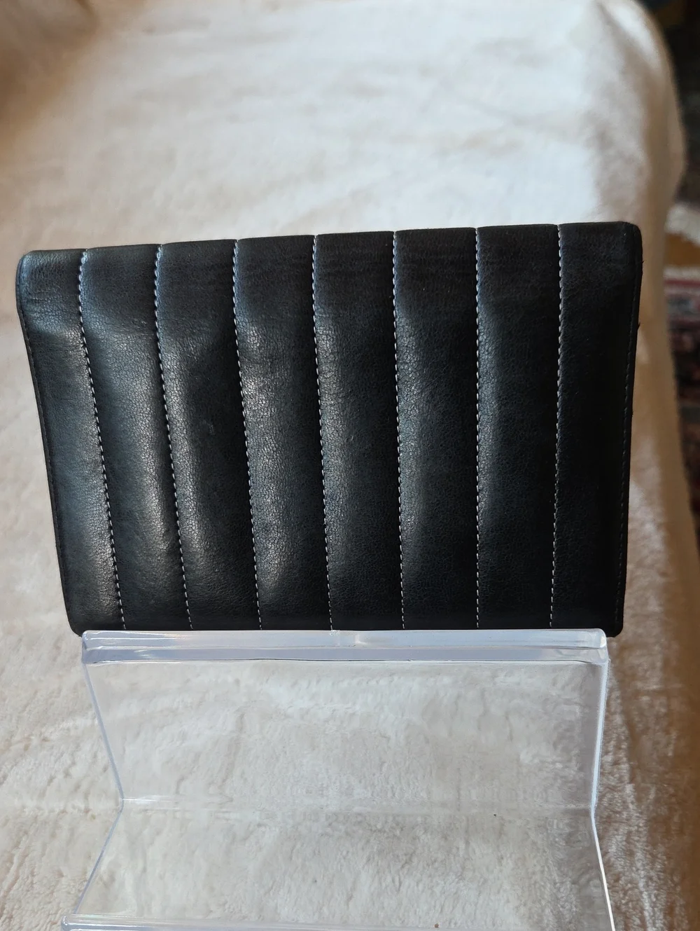 CHANEL Mademoiselle Black Vertical Quilted Leather Wallet with Silver CC Emblem